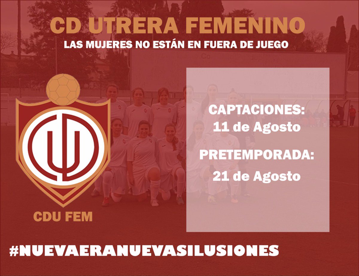 UTRERACD's tweet photo. En agosto arrancará la temporada 17/18 del @CDUtreraFem 
Las mujeres no están en fuera de juego 
https://t.co/PmHG7YYgol https://t.co/NyJjyRNhzl