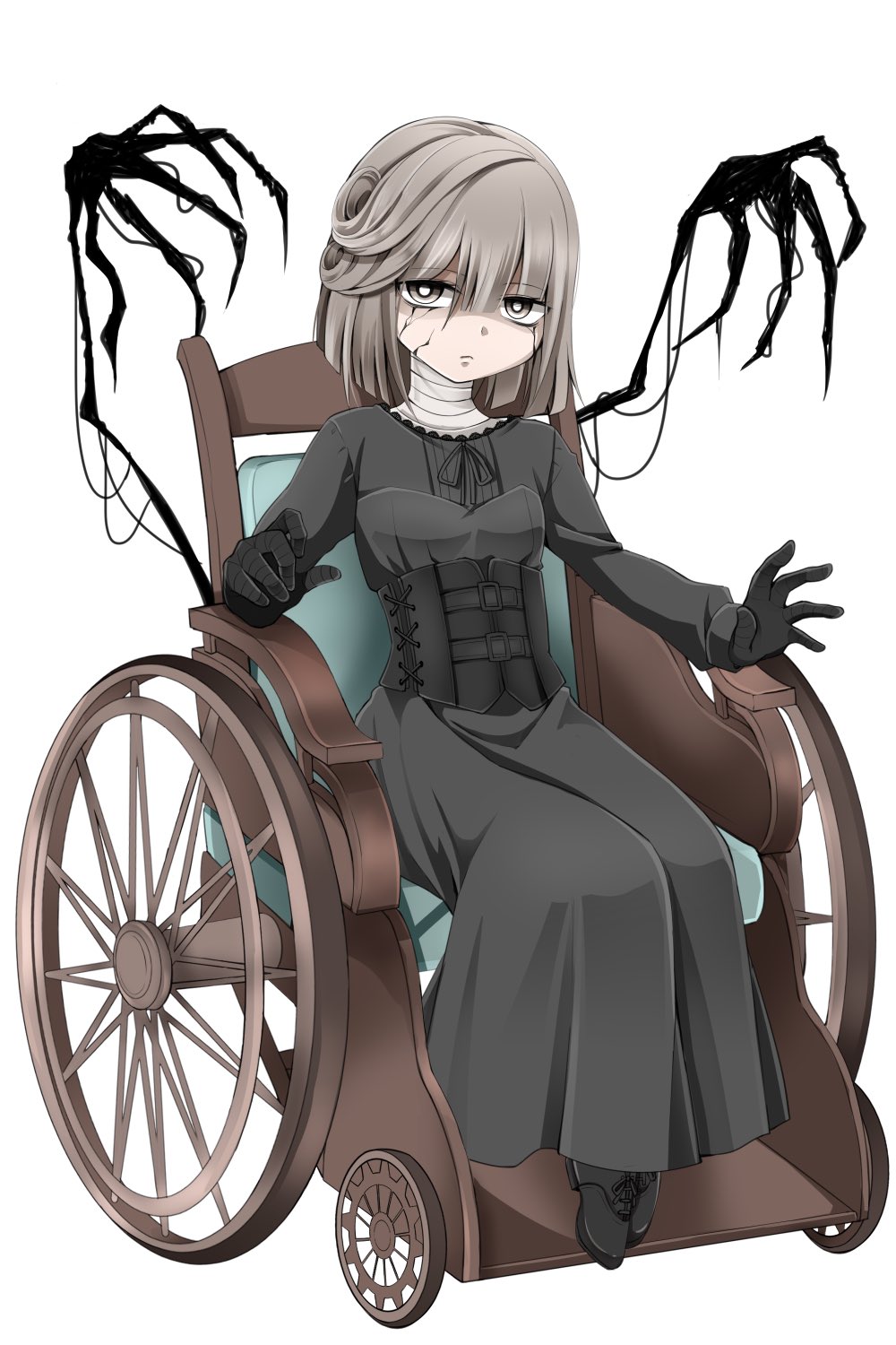 オムモグライス 宣伝アカウント 名前 クァチルちゃん クァチル ウタウス イラスト テェミさん 車椅子に座る病弱な女の子 自らの能力により肌がひび割れている ポエムを書くのが好きで自作のポエムノートを持っている 車椅子から生える腕は彼女を