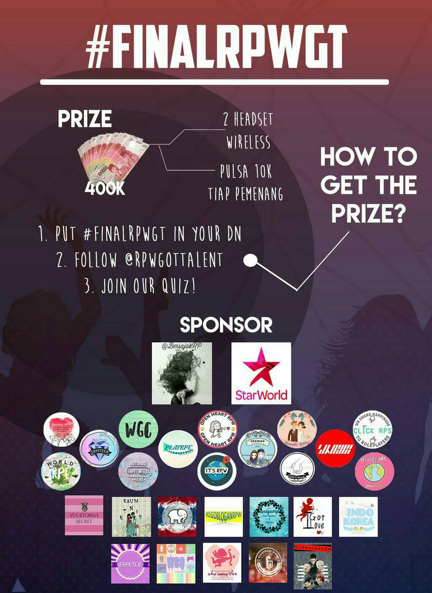 Looking forward to #FINALRPWGT 

📍 aug 6th 2017
⏰ 7pm 
Doorprize 400k (pulsa 20k, Headset) wireless)
So come down and join us  <a href="/RPWGOTTALENT/">#FINALRPWGT</a>