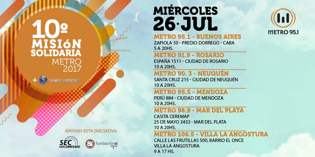 [ATENCIÓN] 📌 #Baires, #Rosario, #Neuquén, #Mendoza, #MarDelPlata y #VillaLaAngostura 

La #MisiónMetro2017 llega diferentes puntos del país⤵