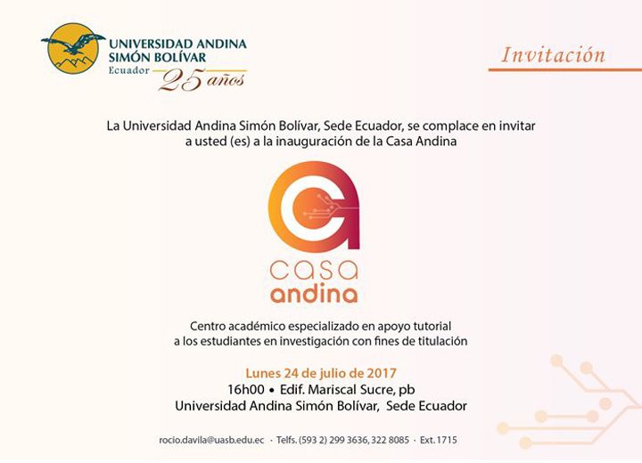 uasbecuador's tweet photo. HOY | @uasbecuador inaugura su Casa Andina a las 16h00, en sus instalaciones (planta baja Edif. Mariscal Sucre) 👉 https://t.co/60VuqUNNoi https://t.co/2SwzoMR5JY