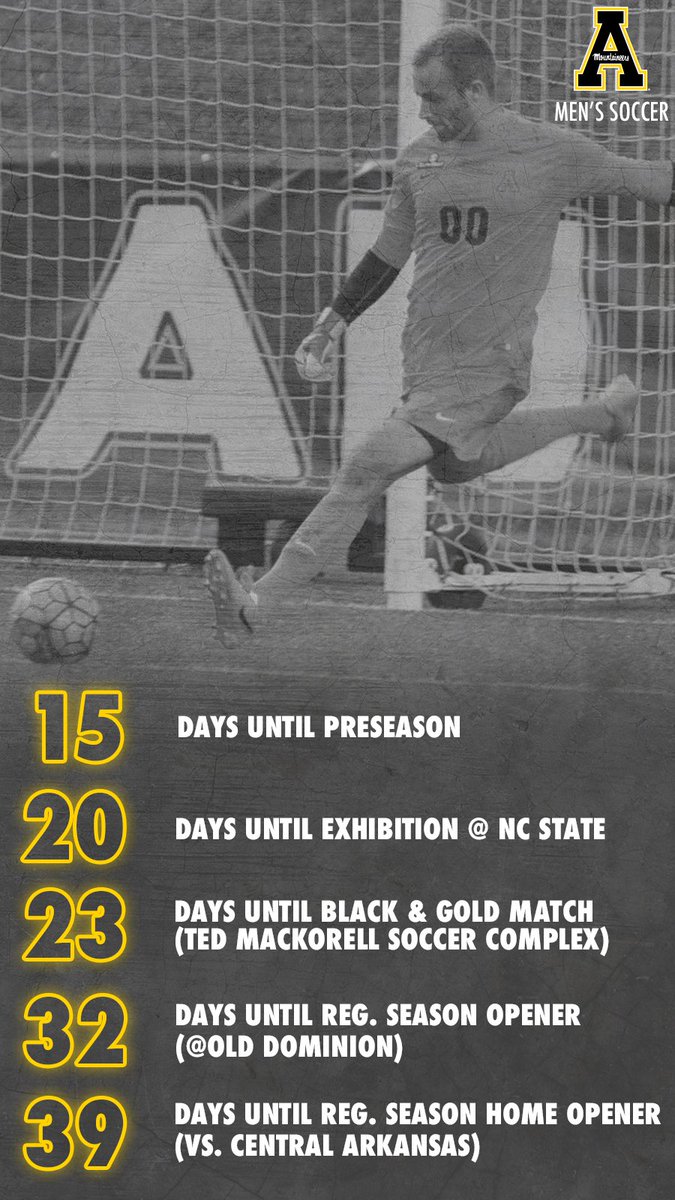 AppStateMSoccer's tweet photo. Our countdown continues!

Can't wait to get started with training. https://t.co/TmjwKP3YGN