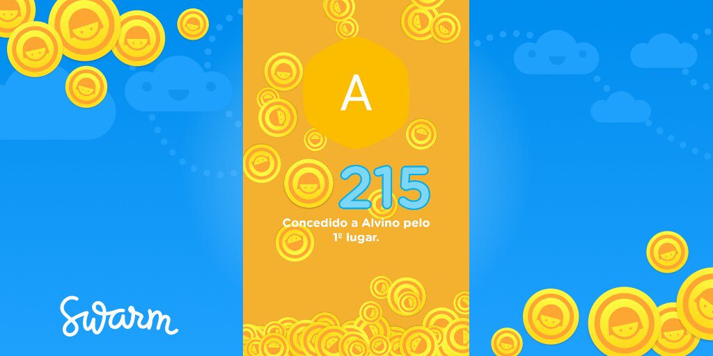 Acabo de receber 215 moedas de bônus por ter chegado em 1º lugar no placar do Swarm <a href="/swarmapp/">Swarm by Foursquare</a>