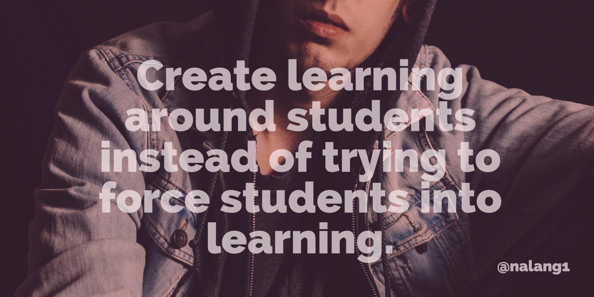 drlangraad's tweet photo. Awesome teachers create learning around students instead of trying to force students into learning. #sunchat #edchat  #divergED #education https://t.co/zlATxsLMqd
