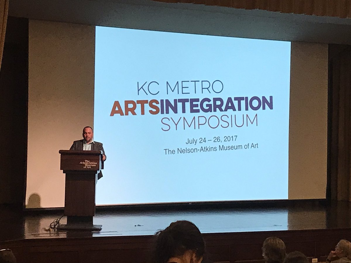 TuckerTm's tweet photo. Mr. Money @LPSFineArts kicking off the KC Metro Arts Integration Symposium. Great summer learning opportunity @kcmetroai @nelson_atkins. https://t.co/bBqvtCWA9e