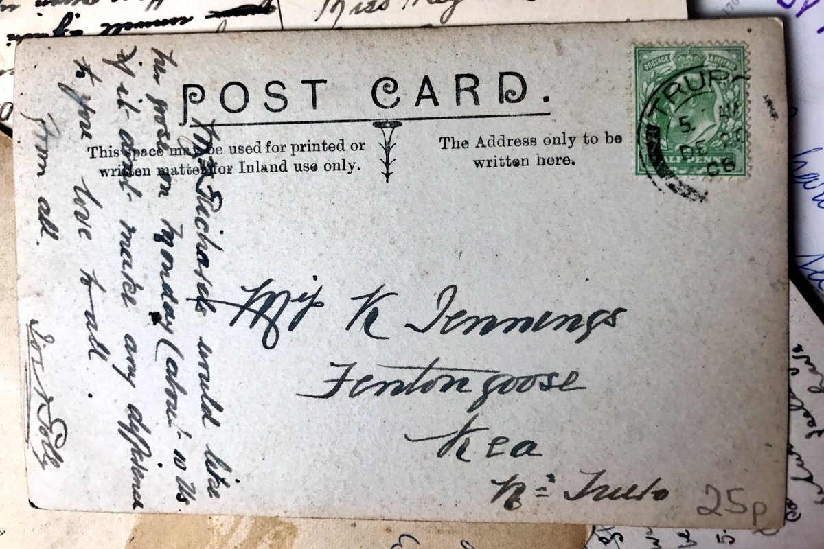 PastMessages's tweet photo. Truro, December 20th, 1906:

Mr Richards would like his goose on Monday. Love to all, from all. https://t.co/Oy7e4yTXTN