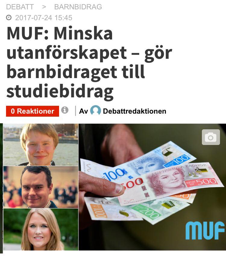 Skriver med <a href="/magganschroder/">Magdalena Schröder</a> och @erikfjonsson i <a href="/Nyheter24/">Nyheter24</a> om att koppla barnbidraget till skola och studieresultat. Läs gärna! #svpol