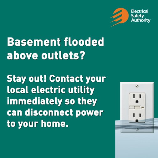 homeandsafety's tweet photo. When water has rise above outlets stay out &amp; call the local utility to shut off the power before you go back in. #onstorm #floodsafety https://t.co/poGaDt5coG