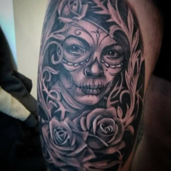 Sugar skulled woman and roses!