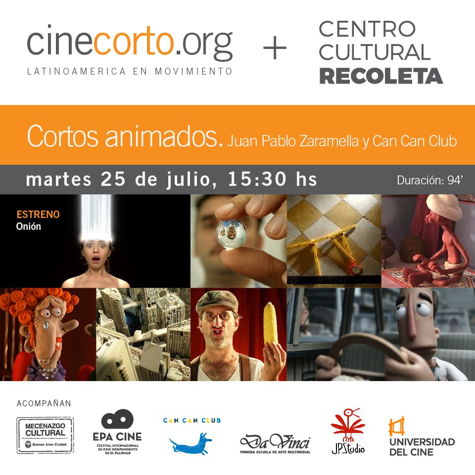 Mañana MARTES cerramos con todo el Ciclo <a href="/HolaCineCorto/">CineCorto.org</a> + <a href="/ElRecoleta/">CENTRO CULTURAL RECOLETA</a>: Cortos animados de <a href="/JPZaramella/">Juan Pablo Zaramella</a> + <a href="/cancanclub/">Can Can Club</a> ¿Te lo vas a perder?