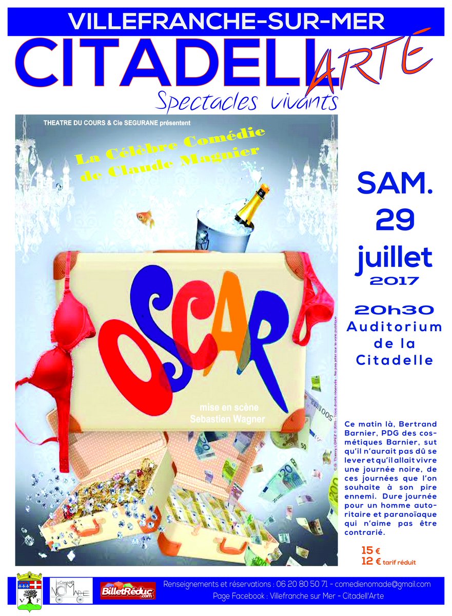 Villefranche06's tweet image. Vous aimez le théâtre ? Alors le Samedi 29 juillet venez voir OSCAR dans le cadre de #Citadell'art :) #villefranchesurmer