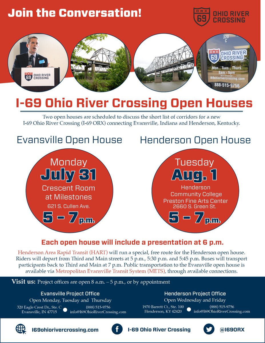 These events are a great chance to make your voice heard on an important project for the entire region. <a href="/EvansvilleINGov/">City of Evansville</a>  <a href="/HendersonKY/">City of Henderson</a>