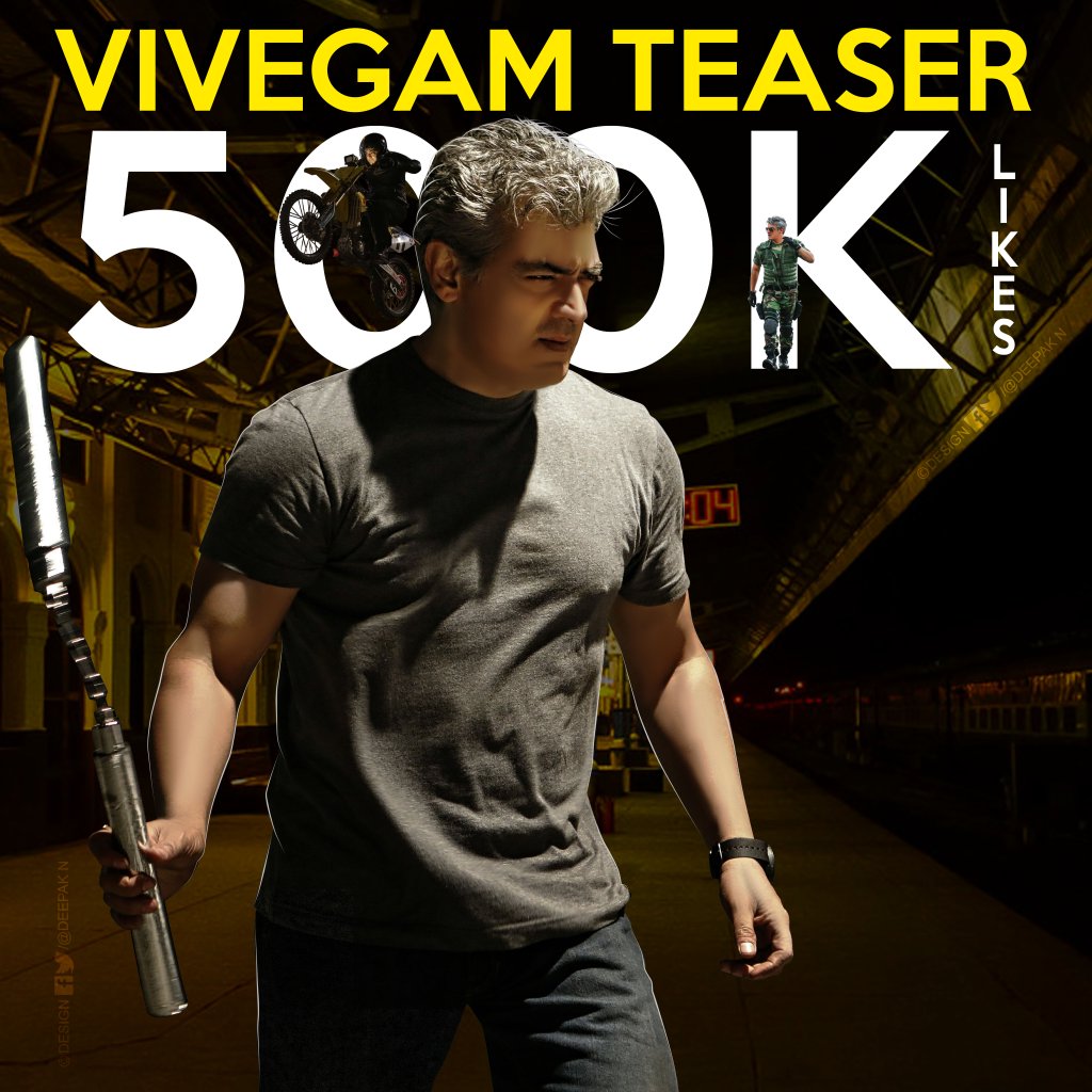 TrendsAjith's tweet photo. VIVEGAM TEASER 500K LIKES 
design by @deepakn0708 #TrendsettersThalaAjithfans https://t.co/7bbyJntR7q