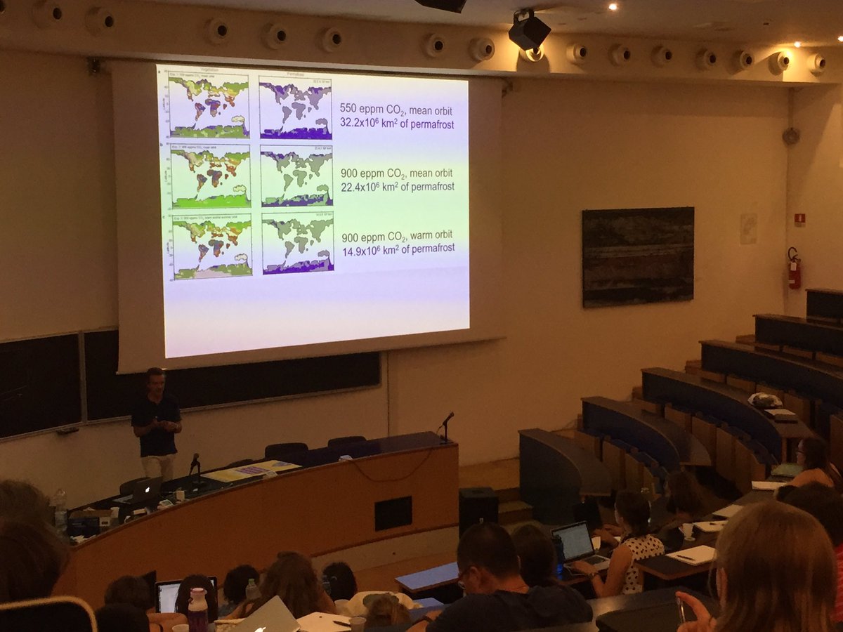 CarolineLear's tweet photo. Rob DeConto sets out the case for a permafrost carbon capacitor in Earth's greenhouse mode at #USSP2017 #Urbino https://t.co/o72gp9JvNS