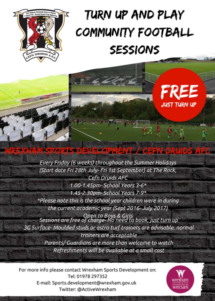 Proud to announce we will be running these FREE sessions every Friday

#Community #RJ #TurnUp&amp;Play
<a href="/CefnDruids/">Cefn Druids FC</a> <a href="/CefnAlbionFC/">Cefn Albion FC 🏴󠁧󠁢󠁷󠁬󠁳󠁿</a> @CefnRangers