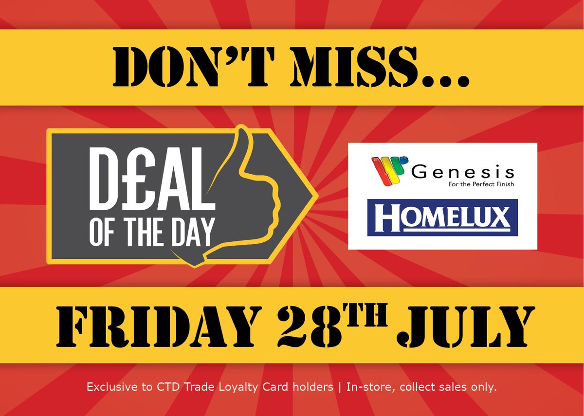 CTDTrade's tweet photo. You're in for a treat on the 28th July with our @GenesisAPS & #Homelux Deal of the Day offer available instore.
https://t.co/gJrzLj4uCn https://t.co/g8kyUNXioN