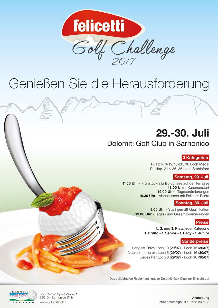 DOLOMITIGOLF's tweet photo. Domenica 30/7 3^ @Pasta_Felicetti Challenge 36 buche 1a-2a cat Medal / 3a  cat stbl - 2^ giro - buvette offerta - molti premi speciali https://t.co/YyGC3gMWul