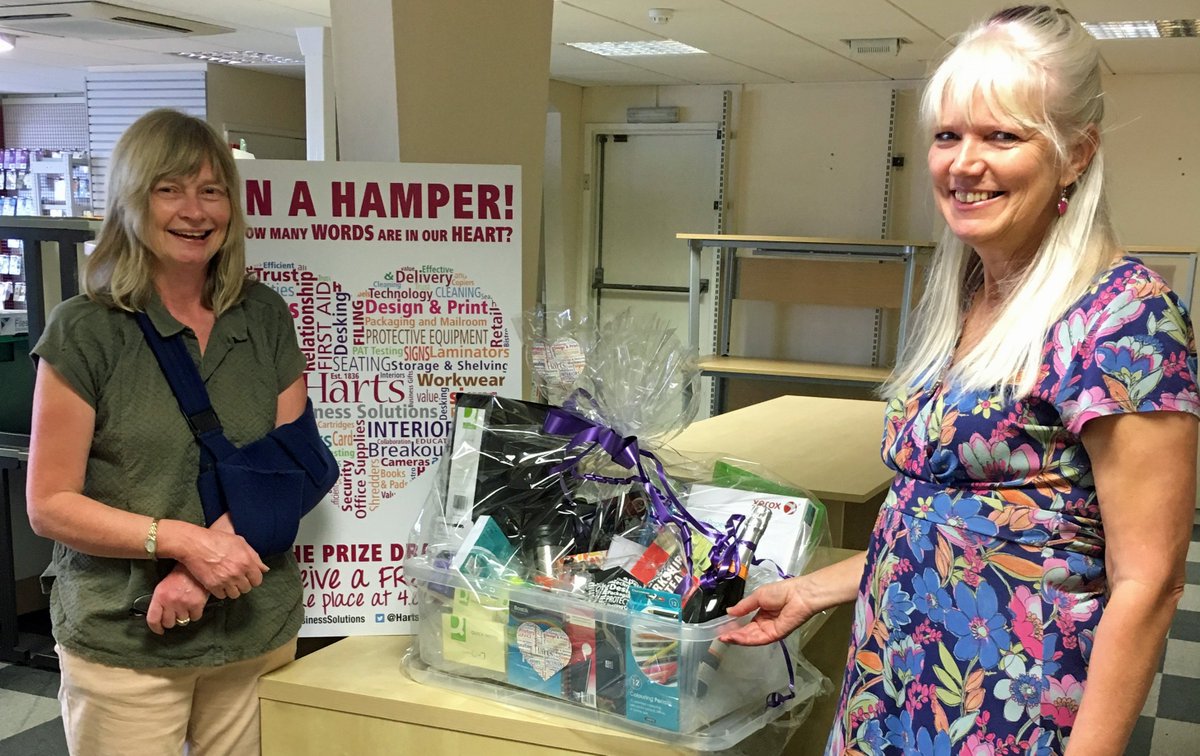 HartsSolutions's tweet photo. Sarah Smith, winner of our @8dayweekend #FamilyFunDay competition receiving her prize hamper from @HartsSolutions director, Eve Turnbull.🥇😀 https://t.co/2KGR0OrKTk