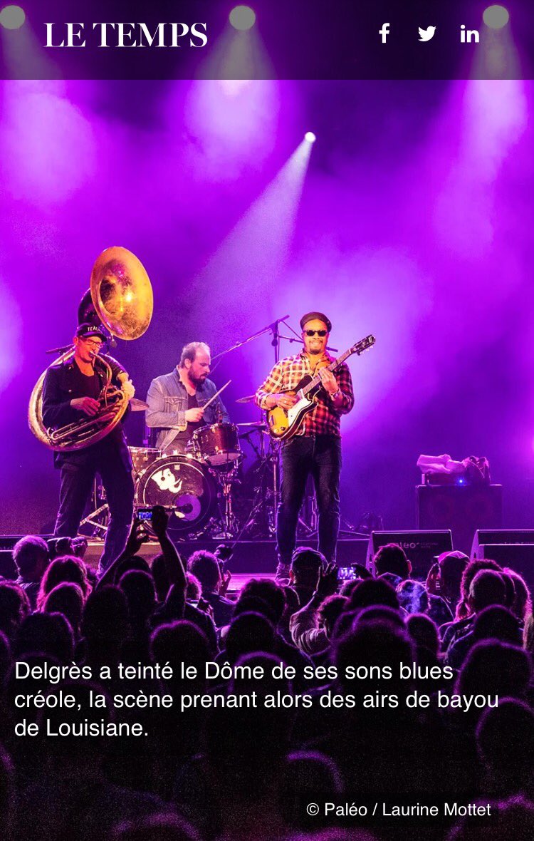 DelgresBand's tweet photo. Heureux et fiers de faire partie de La sélection "moments forts" du @PaleoFestival pour le journal @letemps #Paleo2017 https://t.co/Aryu2CBMM2