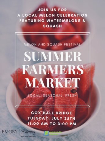 EmoryFarmersMkt's tweet photo. Come to our Melon and Squash Festival tomorrow from 11am - 3pm on Cox Hall Bridge! See you there! https://t.co/OrWikjidCY https://t.co/7qjjh5nU4X