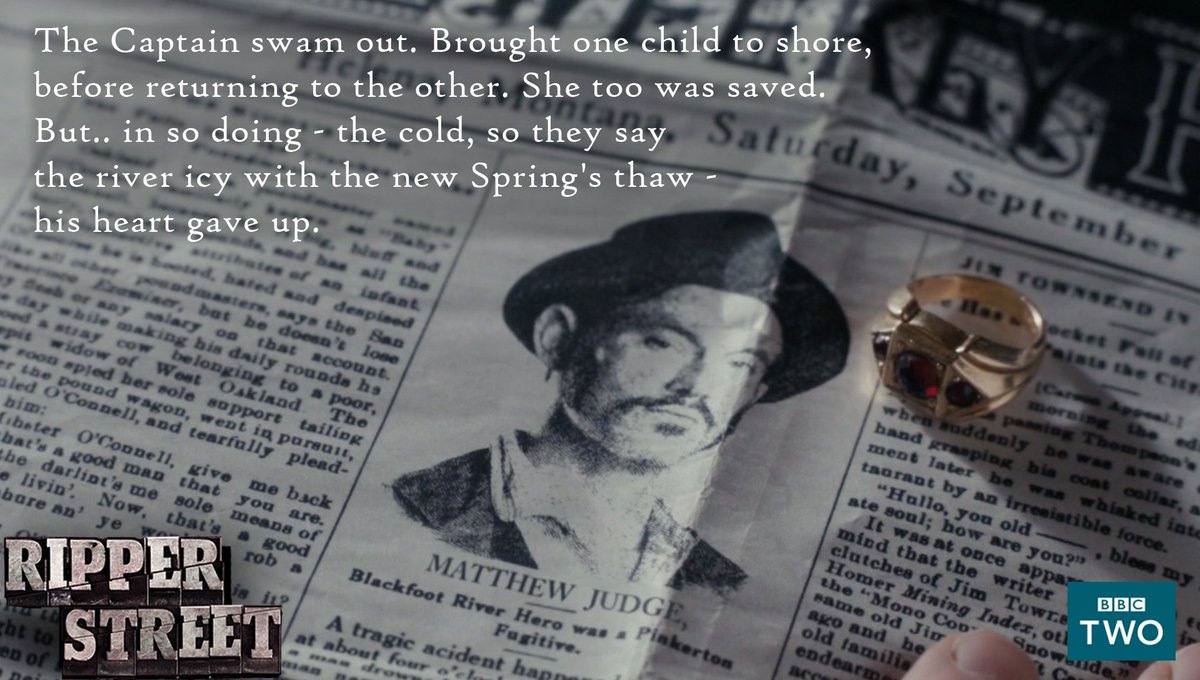 The Captain swam out, brought one child to shore before returning for the other.. #RipperStreet <a href="/BBCTwo/">BBC Two</a> <a href="/TigerAspectUK/">Tiger Aspect</a>