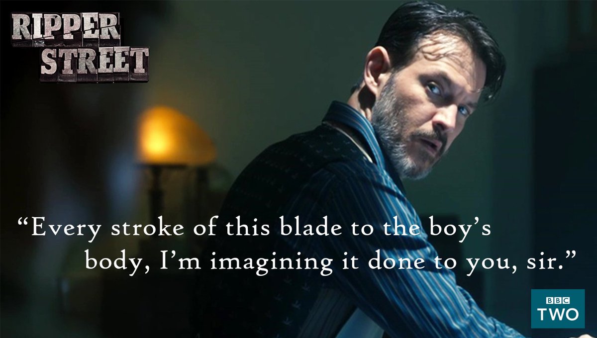 "Every stroke of this blade to the boy's body, I'm imagining it done to you, sir." #RipperStreet <a href="/BBCTwo/">BBC Two</a> <a href="/TigerAspectUK/">Tiger Aspect</a> <a href="/MultitudeMedia/">Multitude Media</a>