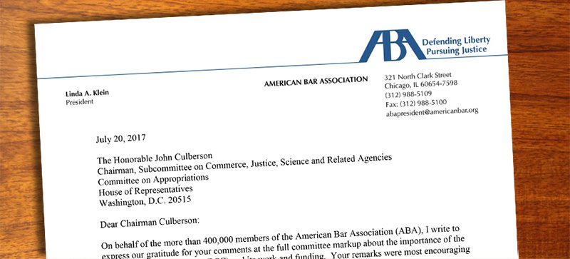 ABANews's tweet photo. ABA President Klein thanks Rep. Culberson for his encouraging remarks on funding for Legal Services Corporation: https://t.co/8dRVWjHRA4 https://t.co/sHiatXppkD