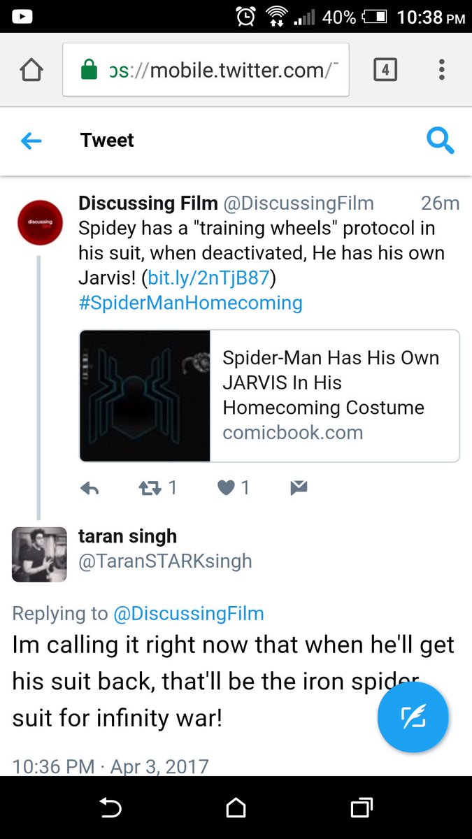 M4RVELCOM1CS's tweet photo. Taran singh @TaranSTARKsingh: I literally predicted the future! #SpiderManHomecoming #InfinityWar #M4RVEL… https://t.co/geeXiOTvnF #marvel https://t.co/723XTmJc5s