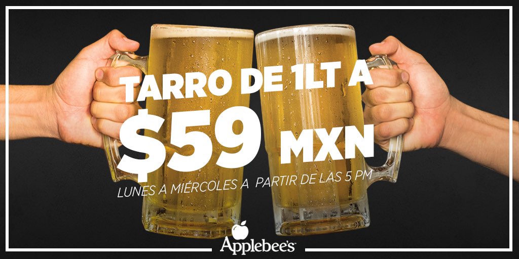 Applebeesmx's tweet photo. De lunes a miércoles Applebee's te da tarrotes, a precio de tarritos. https://t.co/M3YtPkPbgR
