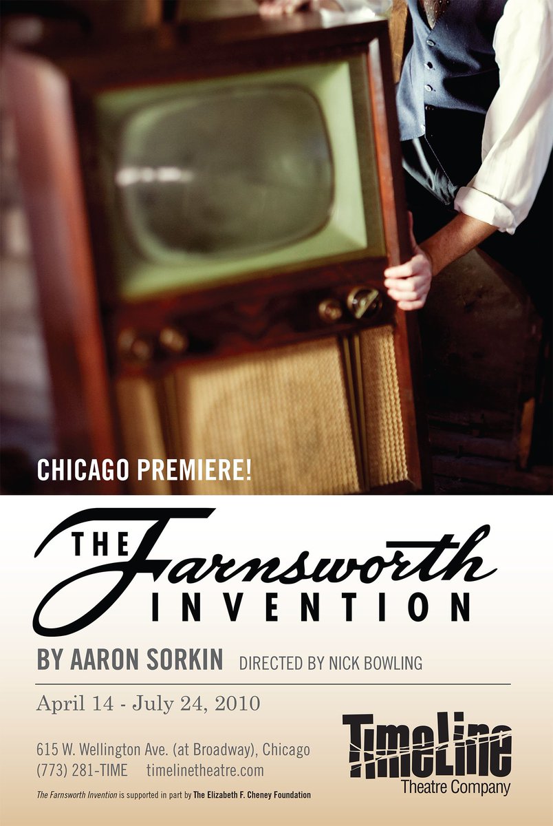 TimeLineTheatre's tweet photo. #OTD in 2010 we closed THE FARNSWORTH INVENTION! Fast lines & smooth scenes—the perfect combo of Aaron Sorkin & Nick Bowling! #TimeLine20th https://t.co/ync5sFqQYm