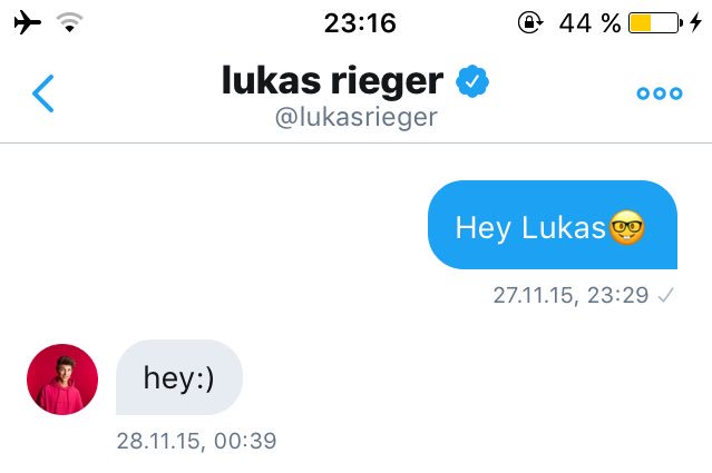 RiegerNews's tweet photo. This was the first time I ever wrote a DM to him☺️ and I never expected that he would answer it 🤷🏽‍♀️ Thank you! @lukasrieger ❤ https://t.co/Z73ipe1Rki