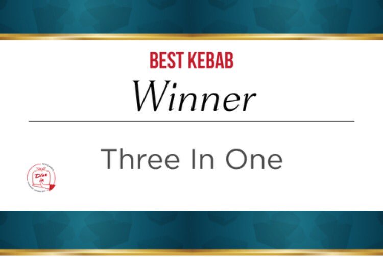 dineinawards's tweet photo. And the winner is .:. Best Kebab : Three In One ! Congratulations 🎉#dinein https://t.co/oe0RwAqlPq