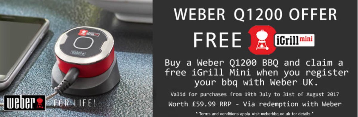 BBQ_World's tweet image. **AMAZING OFFER ends 31st August** Buy a #Weber Q1200 and get a #Free #iGrillMini when you registered your #BBQ with Weber UK.  T&amp;amp;Cs Apply
