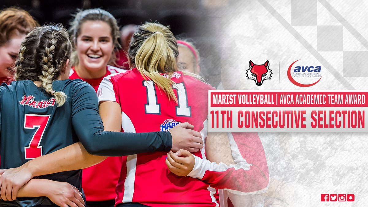 Maristvb's tweet photo. We're going streaking! Make that 11 straight years #RedFoxVB is recognized by @AVCAVolleyball with a Team avg GPA above 3.3 ๐ #studentfirst https://t.co/poaYRyksVW