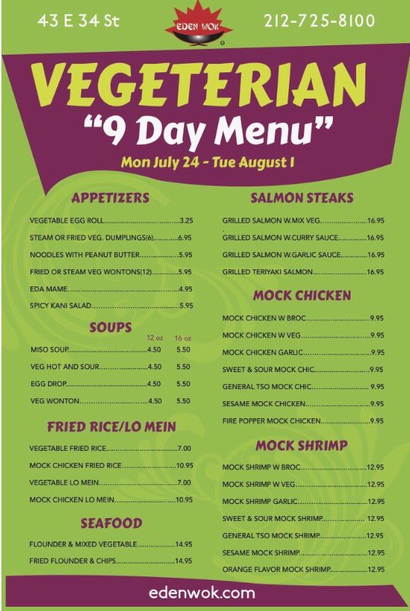 edenwoknyc's tweet image. Week without Meat!! Order online - edenwok.com #9daymenu #vegetarian #nyc #veginyc #lunchtime