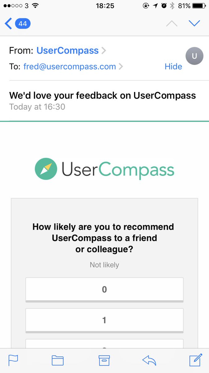 fredrivett's tweet photo. Excited to say we just onboarded our first user to @UserCompass, @bendell &amp; @Missinglettr. Also, here's our first email in the wild. https://t.co/ELk5hJ3iOE