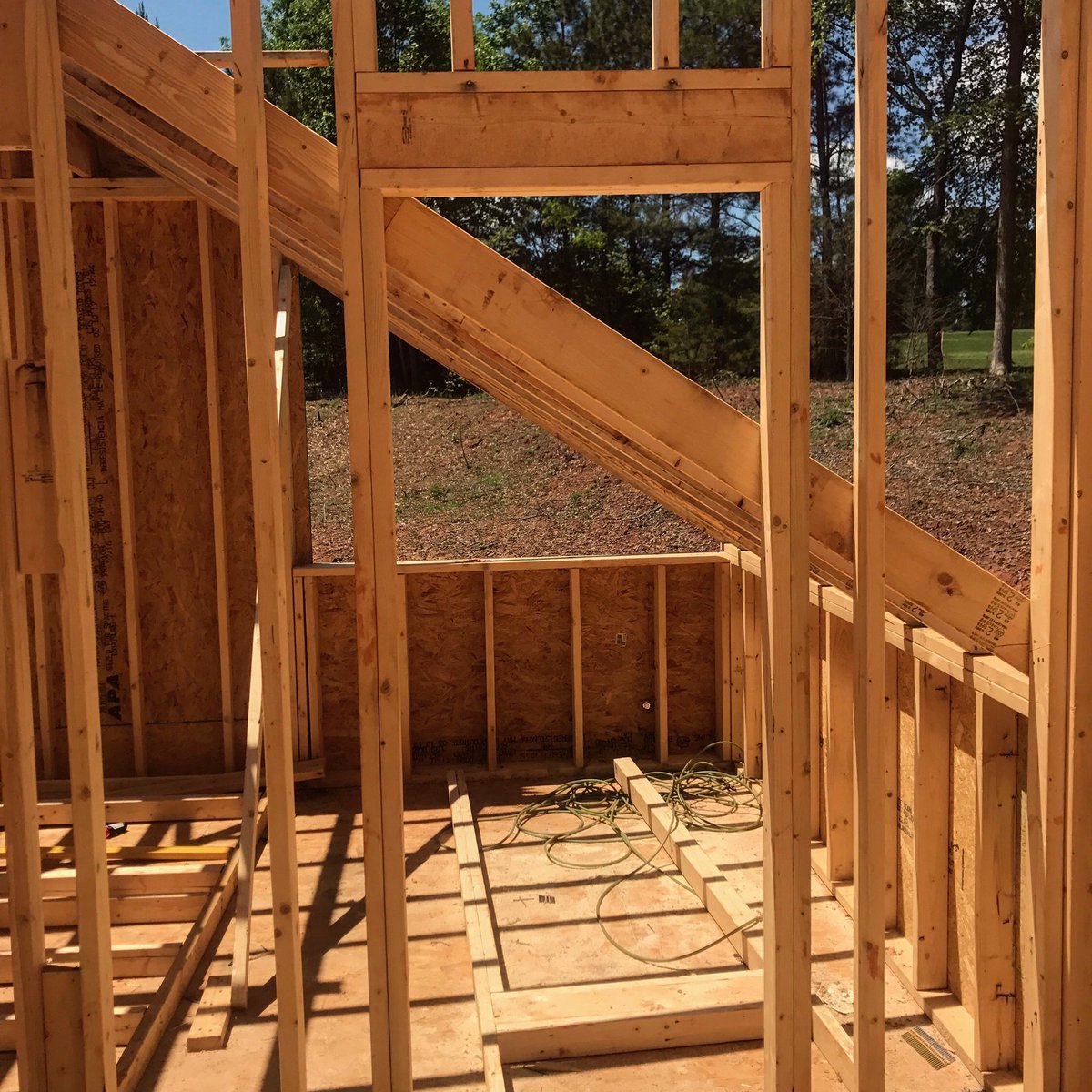 GreenArch_'s tweet photo. "What do you do" when the door from a bedroom opens 1/2 into a closet and 1/2 onto roof of the Miloiu house project? #MiloiuHouseWoodruffSC https://t.co/CKX1h0536U