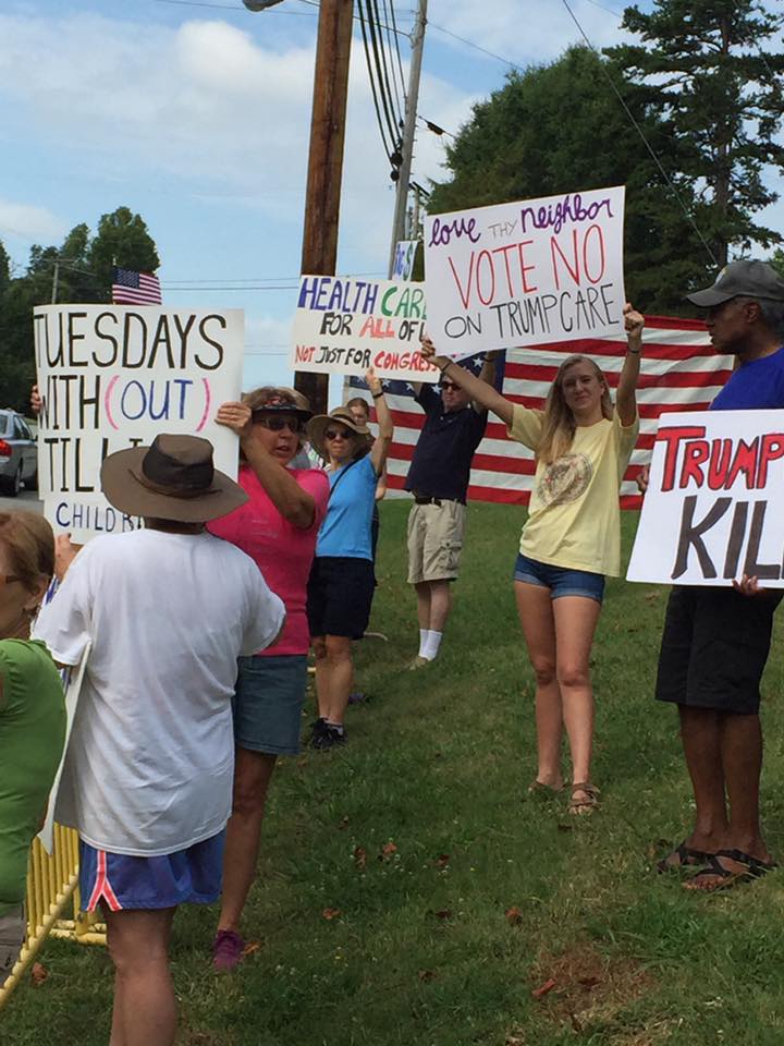 IndivisibleGCo's tweet photo. Behind bars again today for the Kill the Bill protest. About 30 people turned out. Thank you all! 7/18 #tuesdaywithouttillis #killthebill https://t.co/lRGzPzTldk