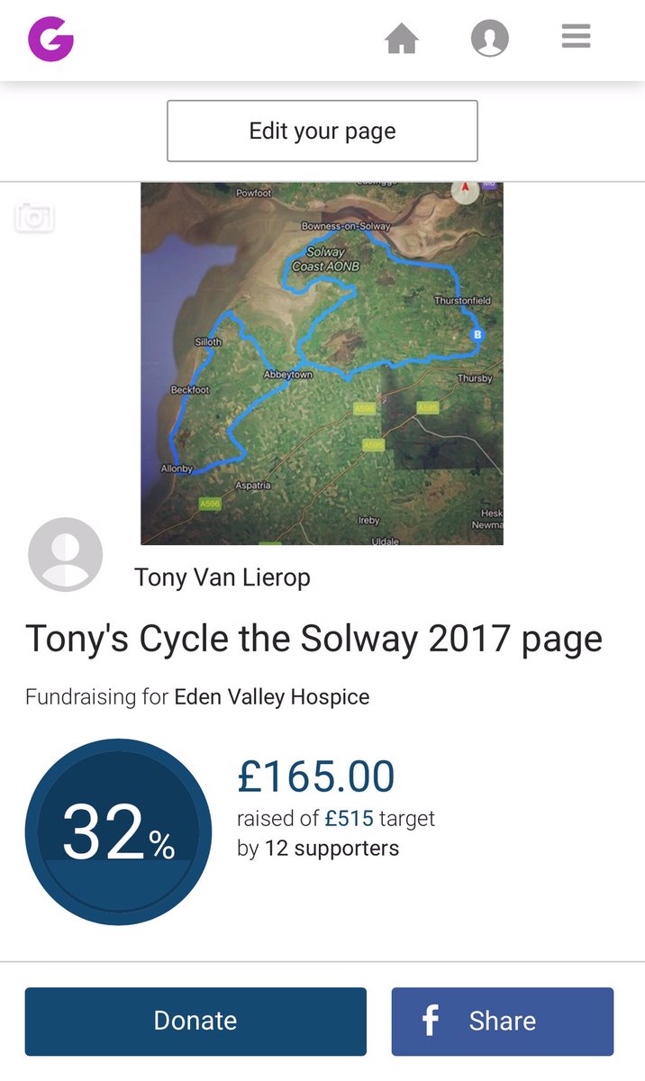 Massive thank you for donations for yesterday's Cycle The Solway, you've helped raise £165 for Eden valley hospice justgiving.com/fundraising/to…
