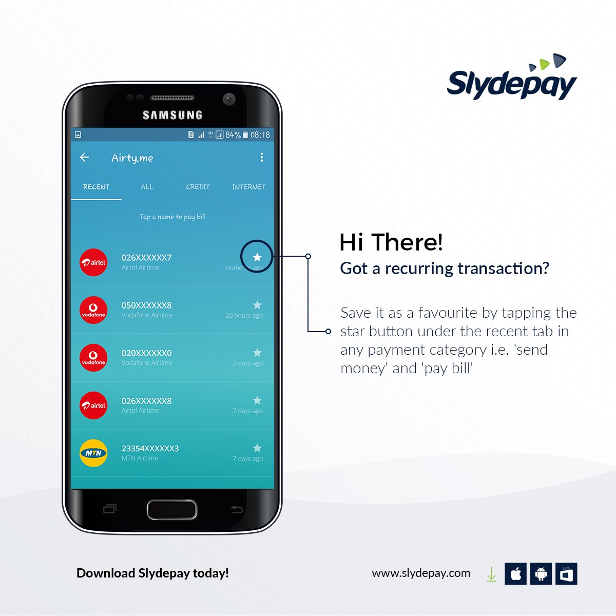 slydepay's tweet photo. Do you have a recurring transaction on your Slydepay app?
Here's a tip for you.🤗
#slydetip #yourapp https://t.co/Rq0qO2BNRD