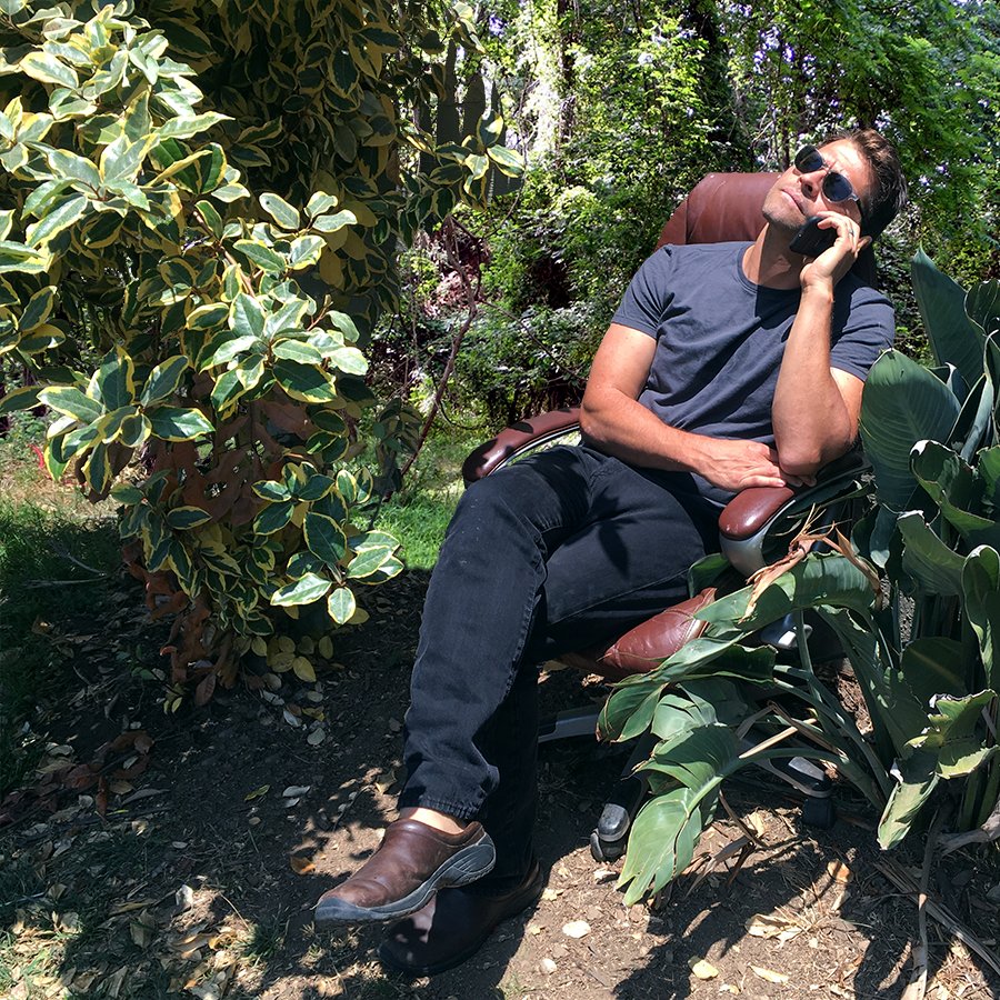 I’m in my “al fresco” offices calling gishwhes.com registrants today! (There’s only a few hours left, so hurry &amp; register!)