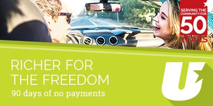 UTFinancial's tweet image. This summer, United Teletech Financial is offering 90 days of no auto payments on any purchase or refinance! goo.gl/Sv3n2X