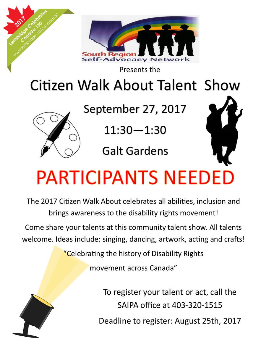 SAIPA1986's tweet photo. @SRSAN8 is looking for participants for the Citizen Walk About Talent Show September 27th! #Canada150yql @CTVDory @NKuhlHerald @annaolson71 https://t.co/3Clf9IoGnS