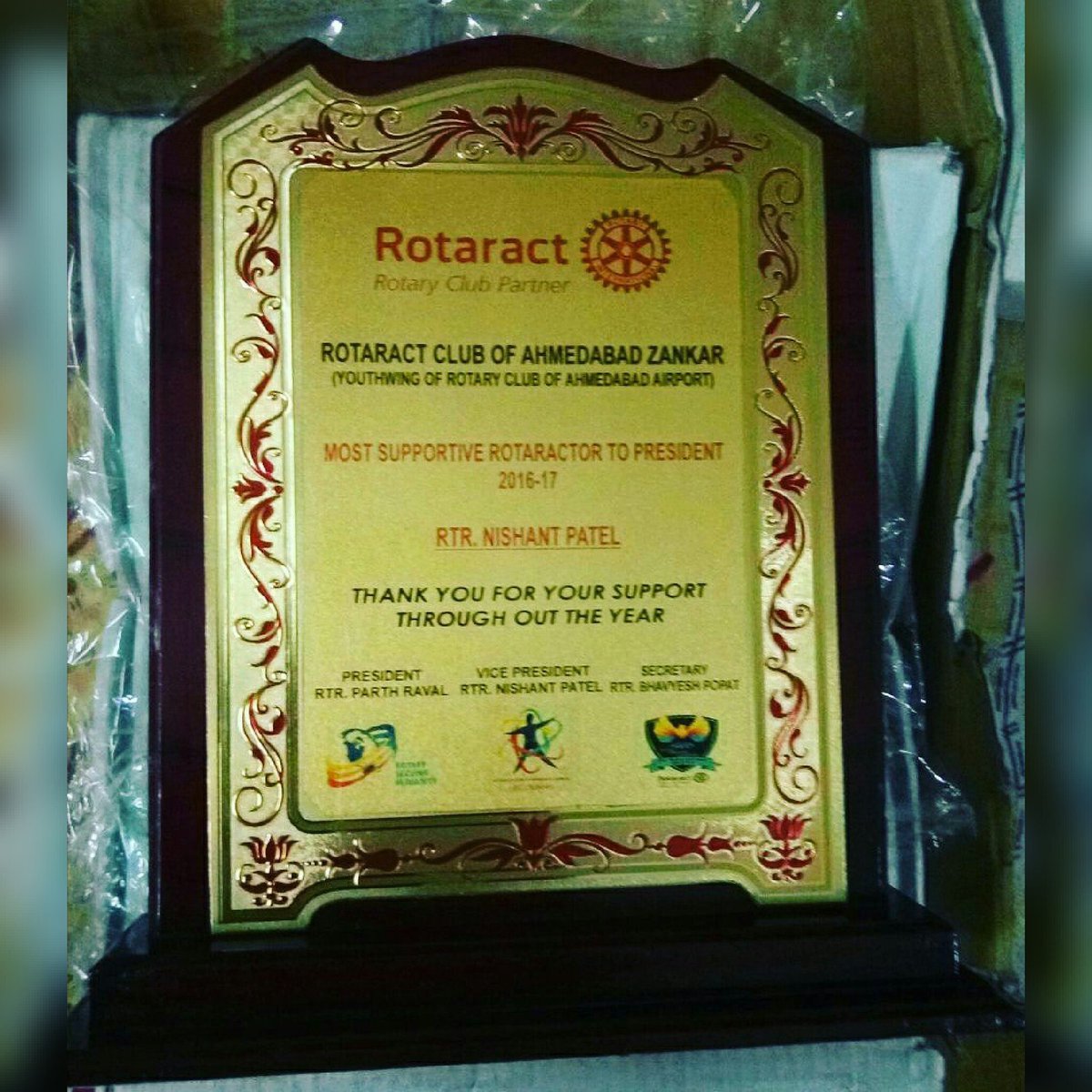 RCAZANKAR's tweet photo. CONGRATULATION RTR. Patel Nishant FOR MOST SUPPORTIVE ROTARACTOR 2016-17. @Rotary @RCAZANKAR @Rotaract3054 @nptl1994 https://t.co/nYkJwFutto