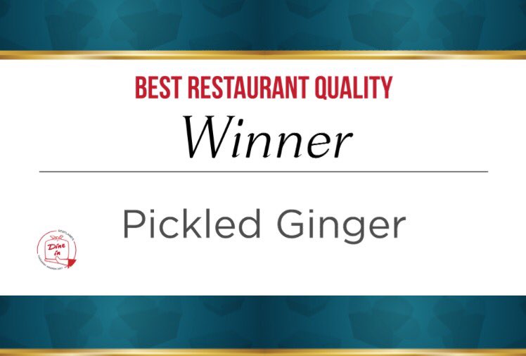 And the winner is ... Best Restaurant Quality : Pickled Ginger ! Congratulations 🎉 #dinein  Presented by <a href="/CorrineSings/">Corrine Oliver</a>