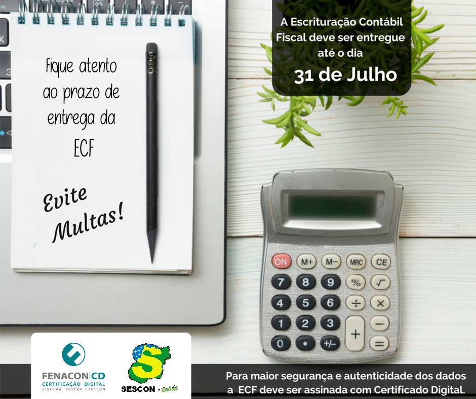 SESCONGOIAS's tweet photo. Fique atento ao prazo de entrega da #ecf !
#sescongoiás #prazoecf #escrituraçãocontábilfiscal #sescap #fenacoon #certificadodigital https://t.co/nkJx4GZCbN