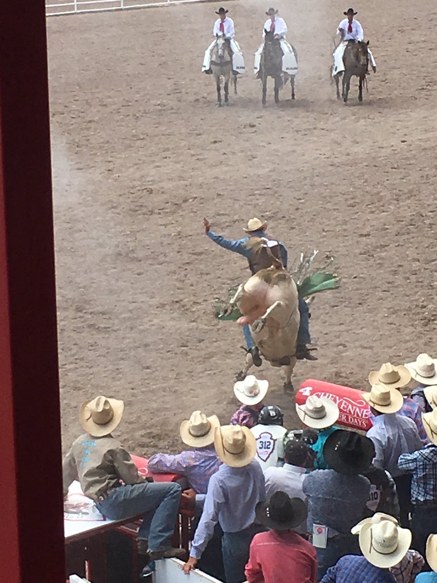 CBRbull's tweet photo. #CBRCowboy Caleb Sanderson, 82 points, warming up for the first night of the 2017 #CBR World Finals at @CheFrontierDays #FrontierNights https://t.co/5cQnBNMir0