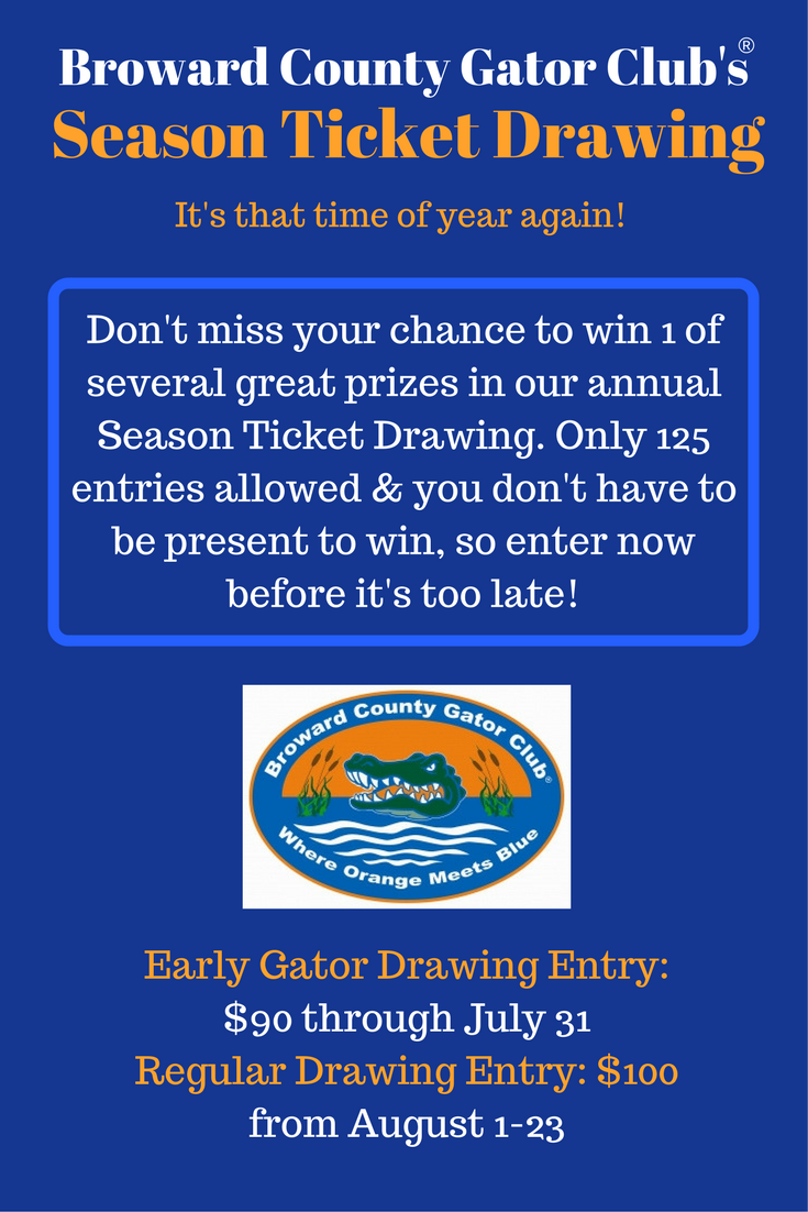 BrowardGators's tweet photo. It's time for our Season Ticket Drawing! Click here to buy tickets online &amp; sea prizes: https://t.co/xg2QIxlRsy Tickets are $90 until 7/21 https://t.co/yLSZkoElWE