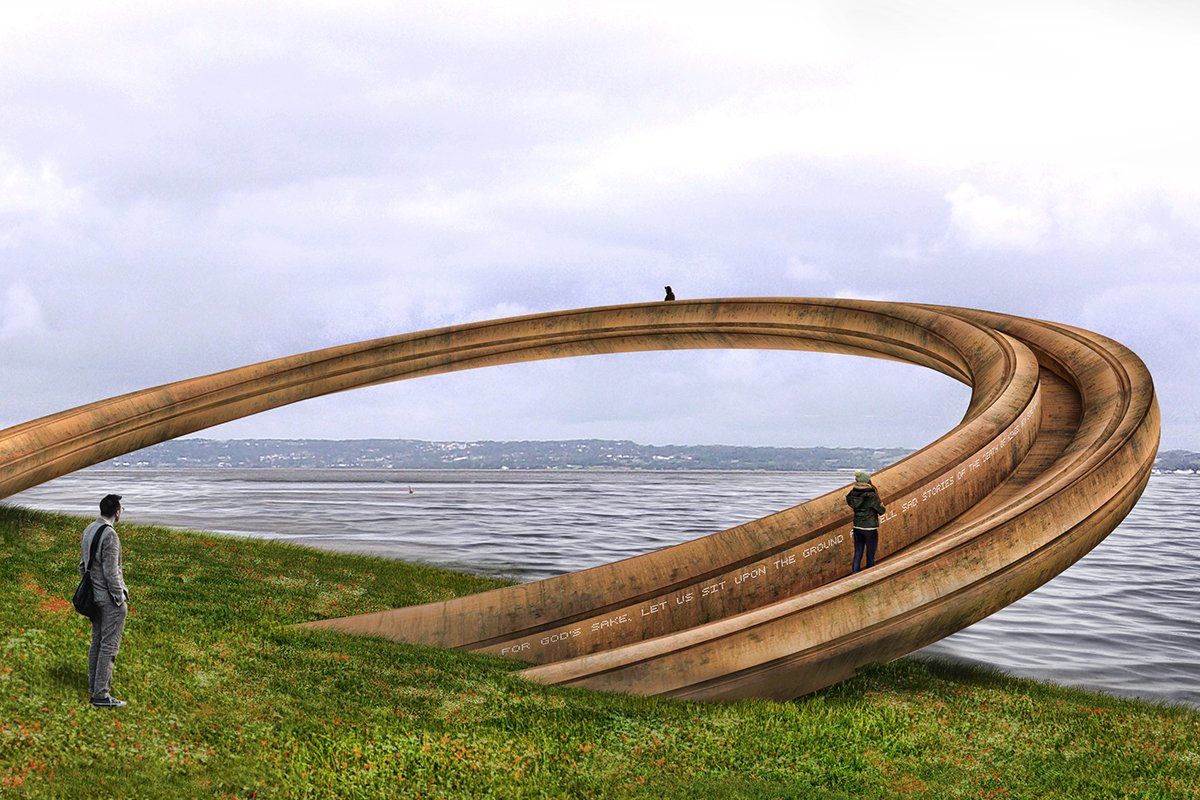 architectmag's tweet photo. The design for the Iron Ring, a sculpture by @GeorgeKingArch, was unveiled at the Flint Castle: https://t.co/4FnZok85an https://t.co/rGHbliaN4m