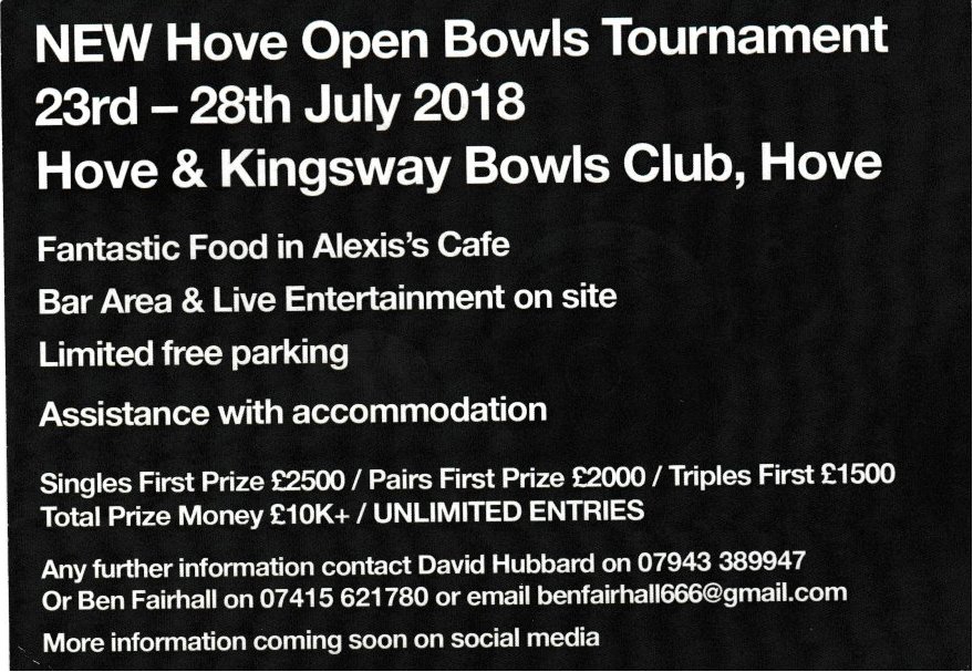 PortsladeBowls's tweet photo. huge prize money on offer at next year's Hove Open Bowls Tournament taking place late July 2018 at @handkbowls https://t.co/fBK9HeKsUC